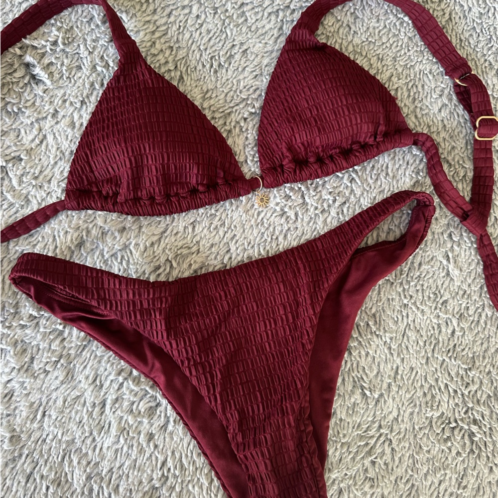 Full Tilt Deep Red Textured Bikini